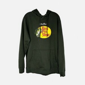 Bass Pro Shops Size Medium Olive Green Hoodie Pullover Pockets Fishing Logo Warm